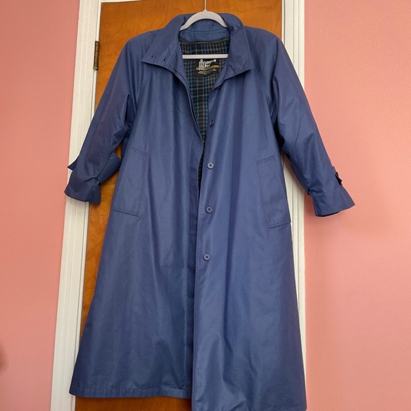 VTG London Fog Trench Coat Blue Women's Sz 8 Petite Wool Plaid Removable Lining - Picture 1 of 11